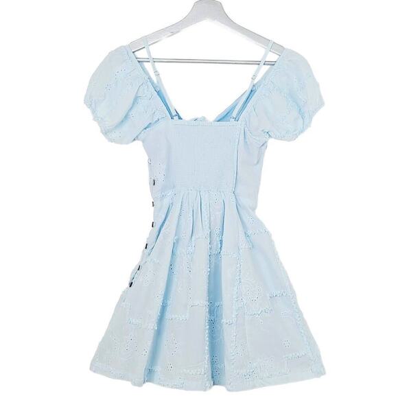 New Surf Gypsy Cold Shoulder Cut Out Smocked Eyelet Beach Cover Up Mini Dress - Picture 3 of 8